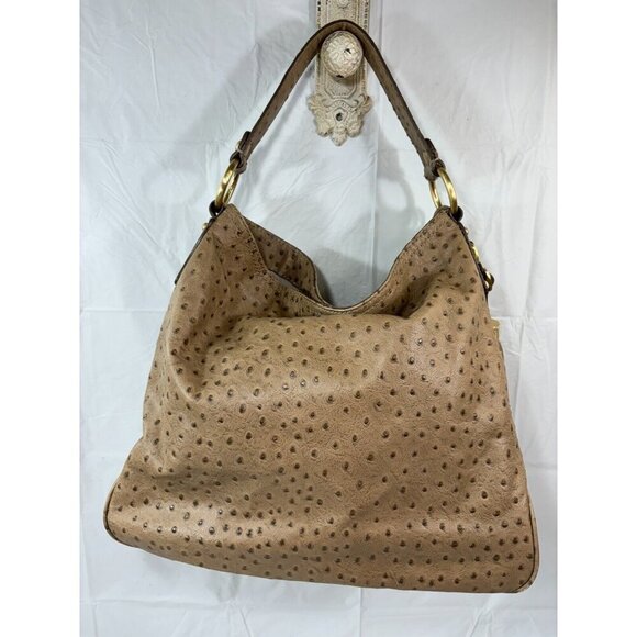 Talbots Light Brown Ostrich Leather Textured Hobo Bag Purse - Picture 3 of 17